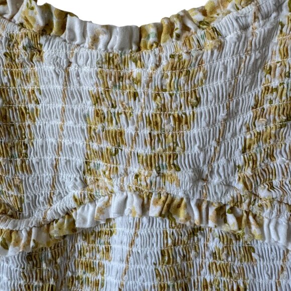 For Love & Lemons Lucie Midi Dress Smocked Bodice Ruffle Puff Sleeves Skirt Slit - Picture 14 of 16